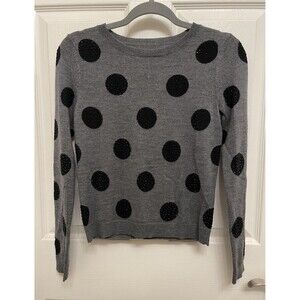 Alice + Olivia Wool Embellished Sweater Polka Dot Black Gray Studded Crewneck XS